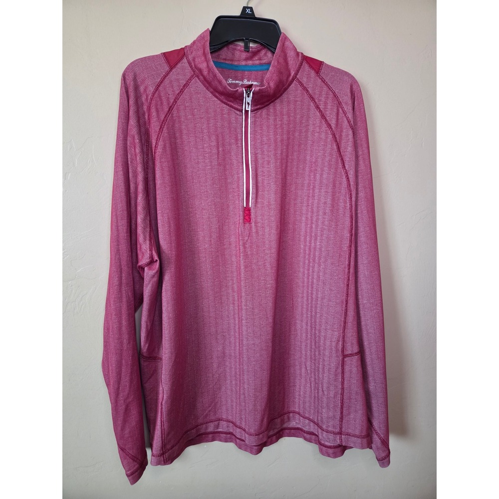 Tommy Bahama Mens XXL Red Herringbone Pima Cotton Blend 1/4 Zip Pullover